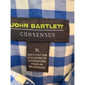 John Bartlett Consensus Mens Blue Gingham Button Down Shirt XL Cotton